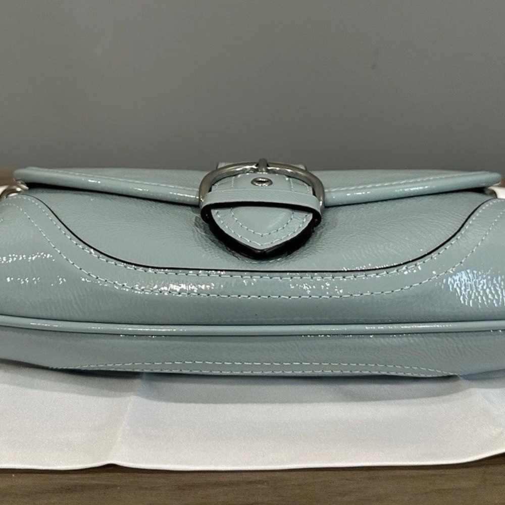 COACH CAN43 Soho Bag 25 Shoulder/Crossbody Crinkle Patent Leather Light Blue - Picture 5 of 14